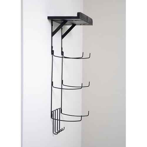 Olivia and Lily Wall-Mounted Yoga Mat Rack with black wood shelf - Organizer for Yoga Mats, Resistance Bands, and Accessories - Home Gym Storage Solution