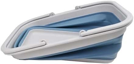 SAMMART Collapsible Tub with Handle 9.2L (2.37Gallon) - Portable Outdoor Picnic Basket/Crate - Foldable Basin for Washing Dishes,Camping,Hiking (Grey/Steel Blue, 1)