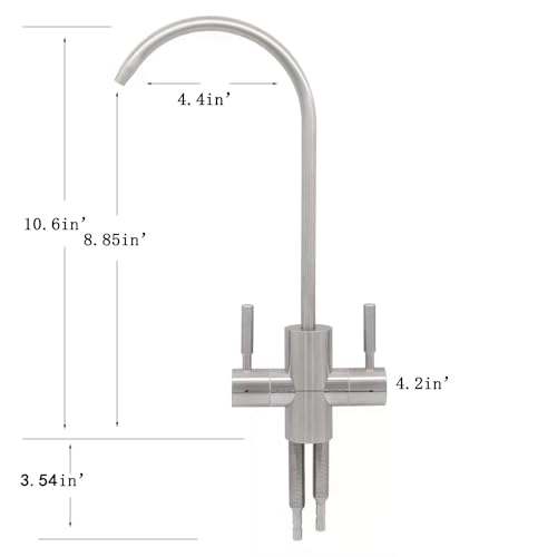 Two Way Drinking Faucet with Two Handles, Water Purifier RO Faucet, Stainless Steel Direct Drinking Kitchen tap for Filters, Sparkling, Cold Water