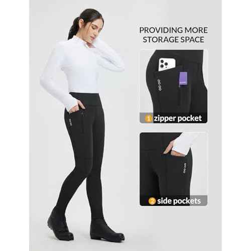baleaf Thick Leggings for Women Water Resistant Snow Pants Fleece Lined Leggings Winter Ski Hiking Pants with Zip Pockets