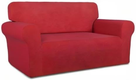 PureFit Super Stretch Sofa Slipcover – Spandex Non Slip Soft Couch Sofa Cover, Washable Furniture Protector with Non Skid Foam and Elastic Bottom for Kids, Pets (Loveseat, Red)