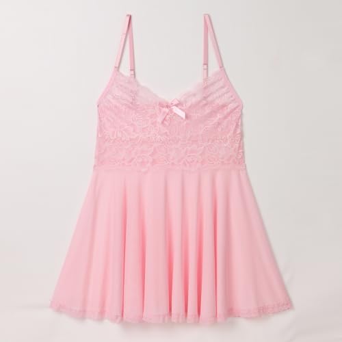 ABAFIP Men's Sissy Lingerie Crossdressing Nightwear Sheer Lace Mesh Nightdress Ruffle V-Neck Nightgown