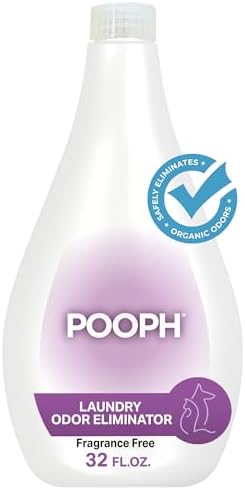POOPH® Laundry Odor Eliminator, 32oz (16 Loads) â Fragrance-Free, Safe for Pets & People, No Harsh Chemicals, Eliminates Tough Organic Odors from Urine, Vomit, Sweat, Food, & More in Washable Fabrics