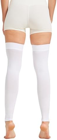 MGANG 15-20 mmHg Compression Stockings for Women & Men, Thigh High Medical Footless Graduated Compression Sleeves with Silicone Dot Band, for Varicose Veins, Edema, Travel, Flight, Pregnant, White L