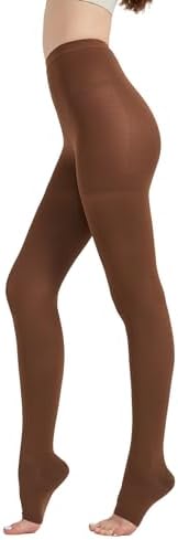 MGANG Medical Compression Pantyhose for Women & Men, 20-30mmHg Graduated Compression Support Tights, Open Toe, Opaque Waist High Compression Stockings for Edema, Varicose Veins, Flight, DVT, Brown XXL