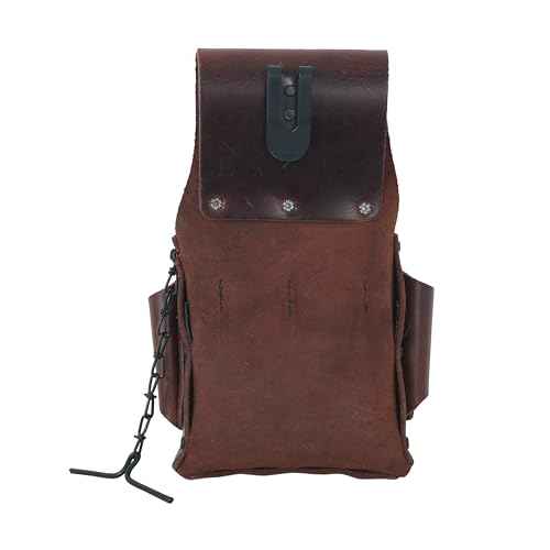 Wide Brown Heavy Duty PU Leather Tool Pouch; 5 Pocket Electrician Tool Pouch with Anti Rust Tape Holder; Fade Resistant; Durable Compartments;Anti Rust Washer Rivets