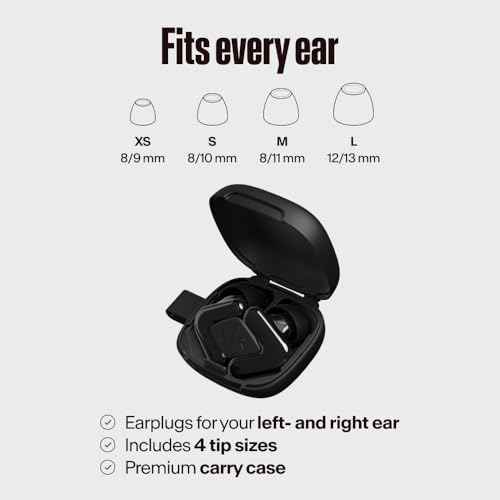 Alpine Tune Earplugs, Concert Ear Plugs for Noise Reduction, High Fidelity Music Quality, 19dB Hearing Protection with Crystal Clear Sound, Incl. 4 Sizes, For Parties, Raves, Festivals & Clubs, Black