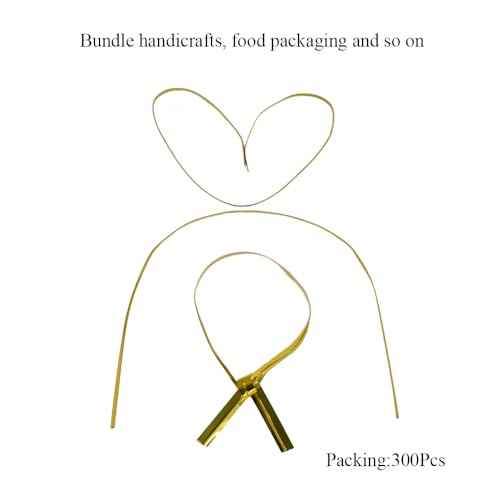HAHIYO 300Pcs 6inches Gold Metal Twist Ties Bread Candy Coffee Bag Ties Plant Garden Twist Ties for Cellophane Treat Bags Gift Wraping Bags Plastic Bags Halloween Party Cake Present Art Crafts