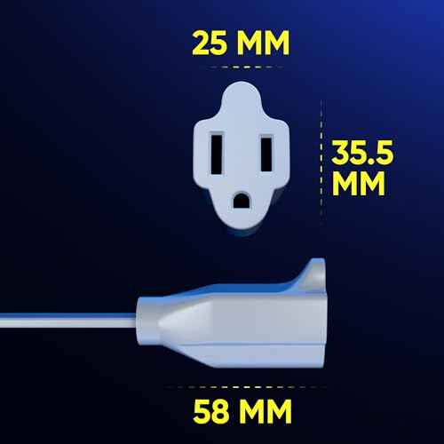 Maximm 360 Rotating Flat Plug Extension - 50ft Flat Cord, Slim Space-Saving Design (White)