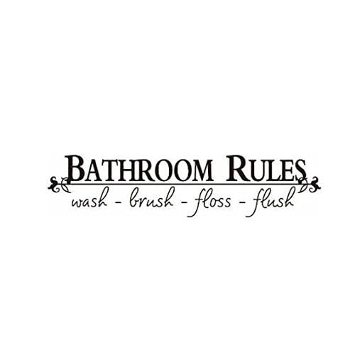 Black 5.5" x 22" Bathroom Rules Wash Brush Floss Flush Quote Saying Wall Sticker Home Decal Decor for Bathroom