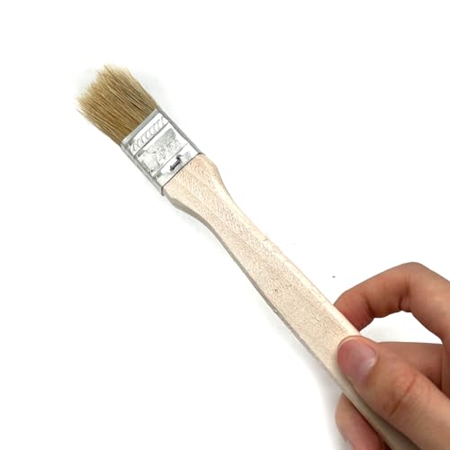 2 Pcs Straight Head Paint Brush Pig Hair with Long Wooden Handle,Wood Handle Metal Hoop Straight Head Paint Brush Beige White(Brush Head Width 25mm/1.0in)