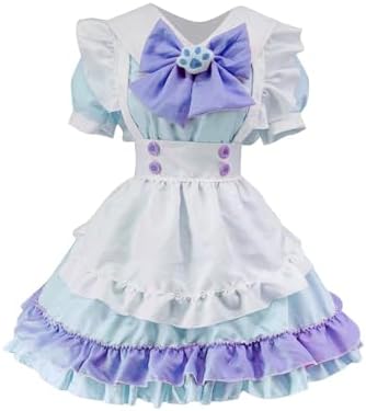 Women Dress Cute Japanese Cosplay Bow Tie Ruffle Fancy Sweet Maid Lolita Dressess with Socks Bustle Costume