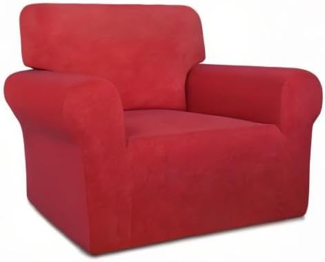 PureFit Super Stretch Chair Sofa Slipcover – Spandex Non Slip Soft Couch Sofa Cover, Washable Furniture Protector with Non Skid Foam and Elastic Bottom for Kids, Pets (Chair, Red)