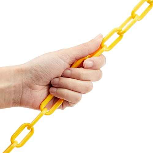 Stockroom Plus Yellow Plastic Chain Links - 1.5-Inch x 100-Foot - Plastic Safety Chain for Parking Lot Barrier & Driveways