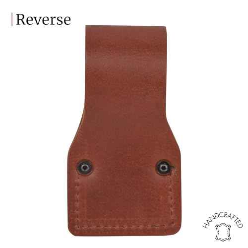 FESA Leather Tape Measure Holder for Belt with Steel Clip & Reinforced Heavy Duty Rivets - Leather Drill Holder for Tool Belts up to 3" Wide - Handcrafted