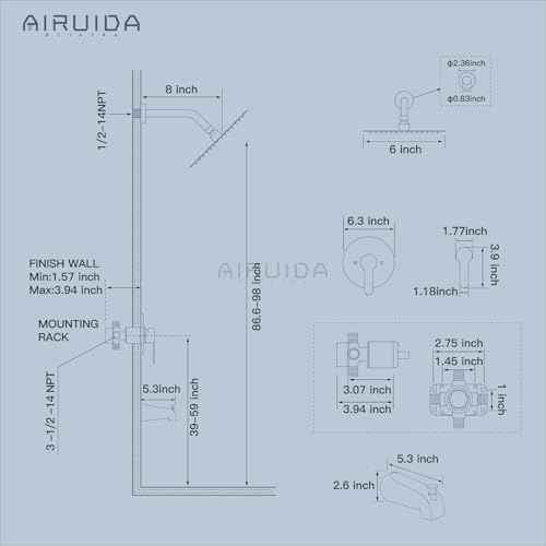 Airuida Shower Faucet Set with Tub Spout Bathtub Faucet Kit Shower Tub Faucet Set Complete Tub Shower Trim Kit with Solid Brass Rough-in Valve Rainfall Round Shower Head, 6 Inch, Matte Black