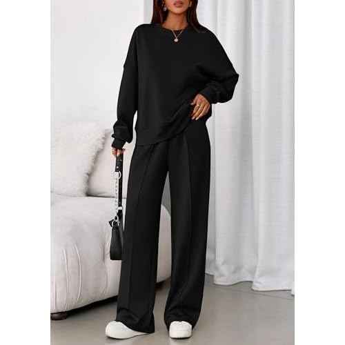 PRETTYGARDEN 2 Piece Sets For Women Fall Trendy Long Sleeve Sweatshirt Wide Leg Pants Loungewear Set Matching Sweatsuit