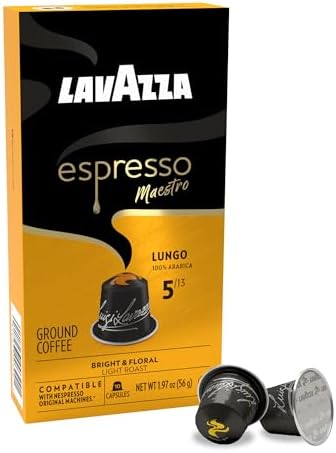 Lavazza Espresso Maestro Lungo Aluminum Capsules Compatible with Nespresso* Original Machines, Light Espresso Roast, 100% Arabica (60 Capsules)