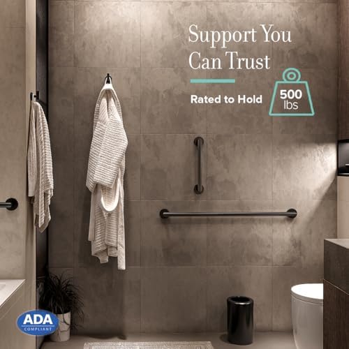 Gatco 966MX Glam 36" L Grab Bar, Matte Black/ADA Compliant Stainless Steel Safety Grab Bar for Bathroom