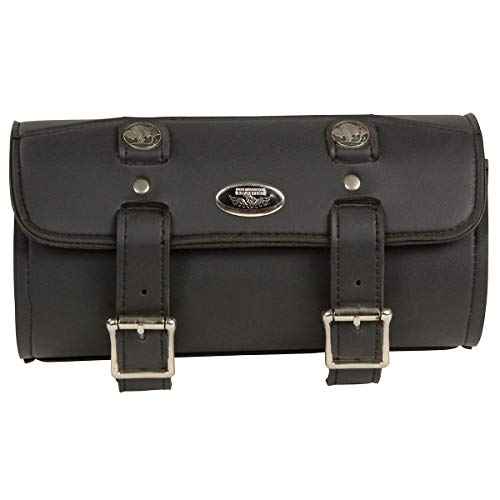 Milwaukee Leather MP8520 Black Small PVC Motorcycle Windshield Tool Bag with Buffalo Nickel Snaps - One Size