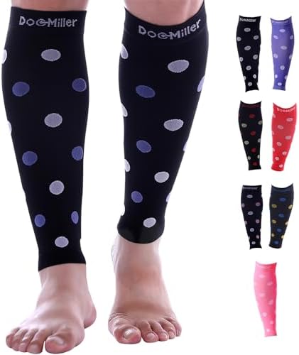 Doc Miller Calf Compression Sleeve â Footless Socks for Women & Men, 20-30mmHg, Shin Splint & Leg Cramp Support, Varicose Veins, Knee High, 1 Pair, Polka Dot
