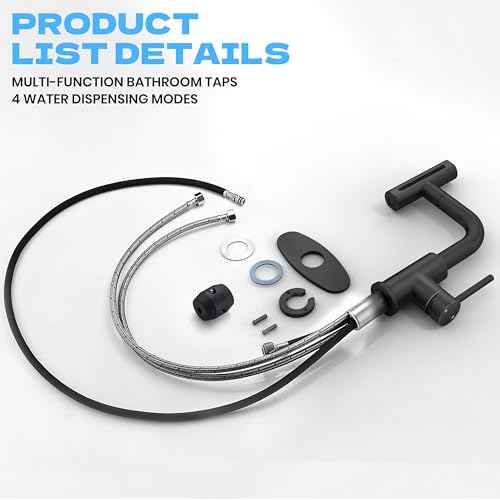 Matte Black Bathroom Sink Faucet with Pull Down Sprayer - 4 Mode Single Handle Vanity Faucet Waterfall Bathroom Faucet with Pull Down Sprayer (No Drain)