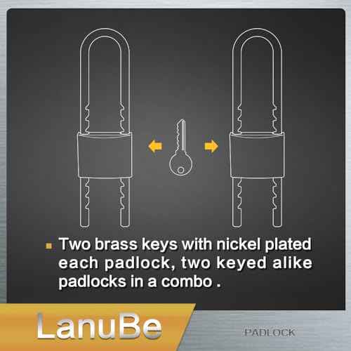 Lanube Solid Brass Cabinet Locks with Keys U Lock with Adjustable Length Shackle Outdoor and Indoor Keyed Alike Locks for Chains Trailers and Utility Boxes Removable 2.4 to 6 inches Pack of 2