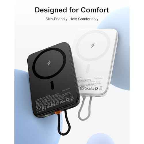 AsperX Magnetic Power Bank, 10,000mAh Magnetic Battery Pack Built-in USB-C PD 22.5W Fast Charging, LCD Display, Wireless Portable Charger Compatible for iPhone 17/16/15/14/13/12 Series, Black