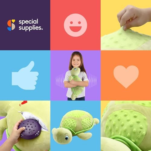 Special Supplies Vibrating Pillow Sensory Pressure Activated Calm for Kids and Adults, Plush Minky Soft Cover-Textured Therapy Stimulation Bumps 3 Vibration Modes, Music & Voice Recording (Turtle)