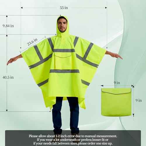 SRsafety Hi Vis Rain Poncho,High Visibility Rain Ponchos for Adults with Pocket,Safety Rain Jacket Stowable Conjoined Cap