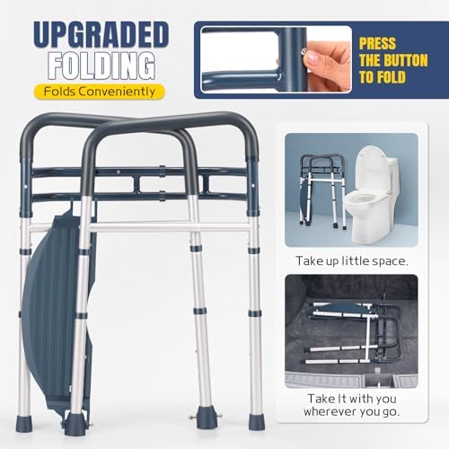 Lianjindun Toilet Safety Rails with Footrest, Folding & Portable Bathroom Toilet Handles for Elderly, Seniors, Handicap & Disabled, Adjustable Toilet Safety Frame Fit Any Toilets (350 LB)