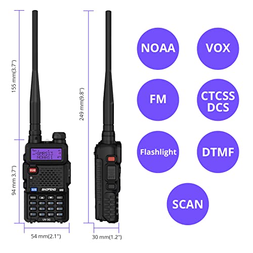 4 Pack BAOFENG UV-5X (UV-5G) GMRS Radio, Long Range Walkie Talkies with 2 Pcs 3800mAh Battery, Two Way Radio with Speaker Mic, GMRS Handheld Radio for Adults, Support Chirp & NOAA