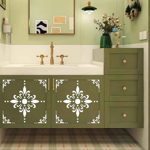 2pcs 12 x 12 Inches Large Floor Tile Stencils for Painting Floors, Tiles, Walkway, Patio, Wood, Reusable Mandala Stencil for Porch Concrete Floor Stencil