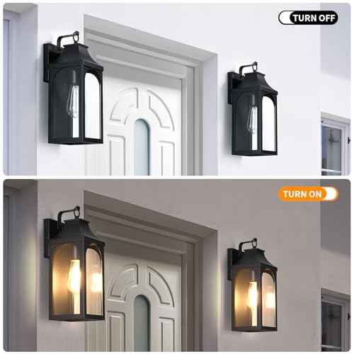 2-Pack 13" Outdoor Wall Light Fixtures, Matte Black Exterior Light Fixture with Clear Glass Lampshade, Anti-Rust Waterproof Outdoor Sconce Lights Porch Lights for Entryway, Patio, Garage