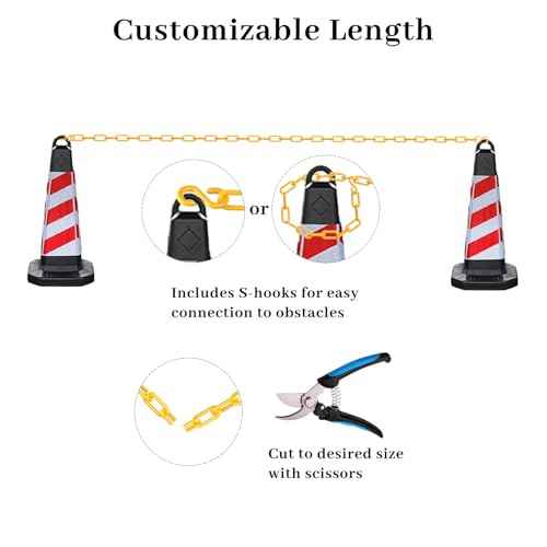 Plastic Chain, 220 FT Yellow Plastic Chain Links, Durable Plastic Safety Chain Barrier with 40 Hooks for Crowd Control, Private Property, Parking Lots, Driveways, Queue Line and Construction Sites