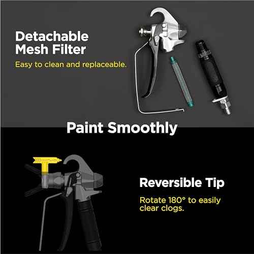 InoKraft Airless Paint Spray Gun High Pressure 3600 PSI with 515 Reversible Nozzle Tip for Exterior Paint/Primer, with Swivel Joint for Airless Paint Sprayers M1 & M3, Paint Sprayer Accessories