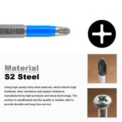Anti Slip Phillips Cross Slot Pozidriv Screwdriver Bit Set 12PCS 1/4 Inch Hex Shank 2 Inch/50 mm Length S2 Steel with Magnetic for Power Screwdriver Drill Impact Driver Tool Accessory
