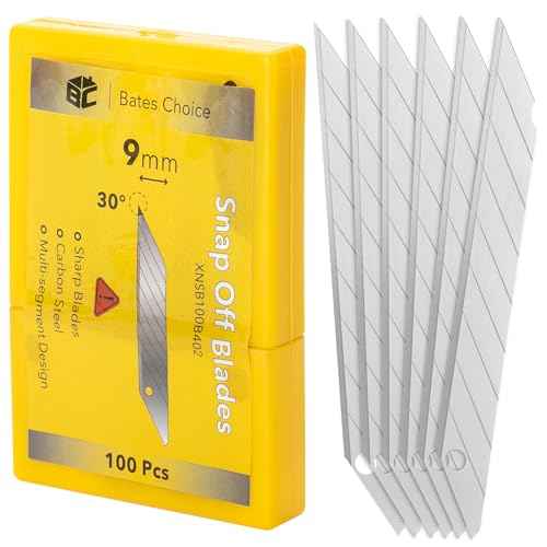 Bates- Snap Off Blades, 100 pcs, 9mm, 30 Degree, Carbon Steel Razor Blades, Box Cutter Blades for Box Cutter, Snap Blade Utility Knife, Box Cutter Blade Refills, Replacement Blades, 9mm Snap Off Blade