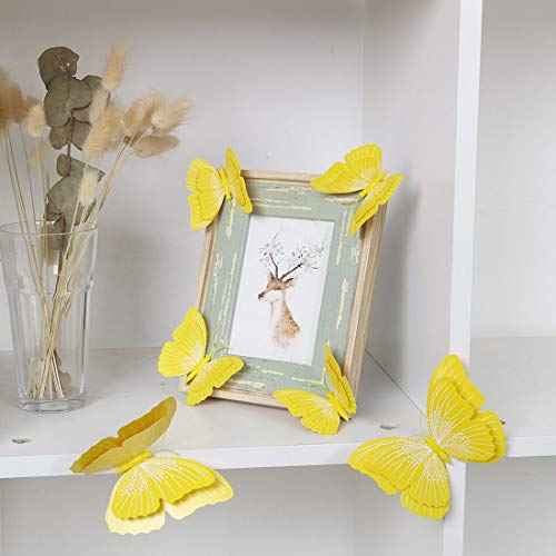 uxcell 12pcs 3D Butterfly Wall Stickers Decal Removable Fresco Sticker DIY Art decoration with Double Wing for Home Room decoration Yellow