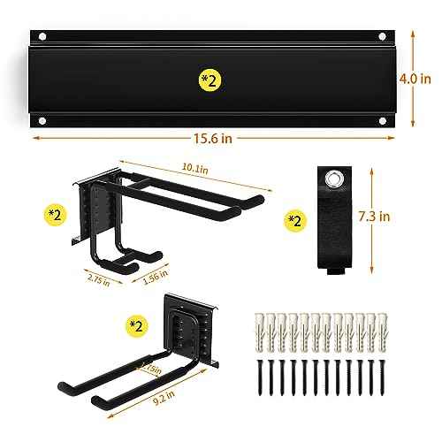 Garage Tool Organizer Wall Mount, Yard Garden Tool Organizer, Adjustable Tool Storage Rack with 4 Heavy Duty Steel Hooks, Max Load 200lbs Garage Organization, Black