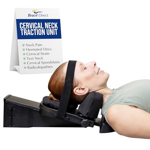 Brace Direct Cervical Traction Device - Spinal Decompression & Neck Pain Relief, Herniated Disc & Spondylosis Support with Hot Cold Therapy - E0849 (Portable - Adjustable Traction up to 40 lbs)