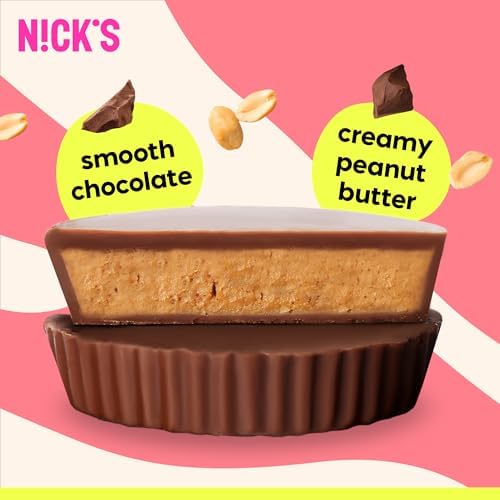 N!CK'S Peanut Butter Cups, Low Carb Chocolate with Peanut Butter, Without Added Sugar, 1.7 g Net Carbohydrates, 1 g Sugar, Keto friendly, Gluten Free, Without Palm Oil 12 Pack with a total of 24 cups