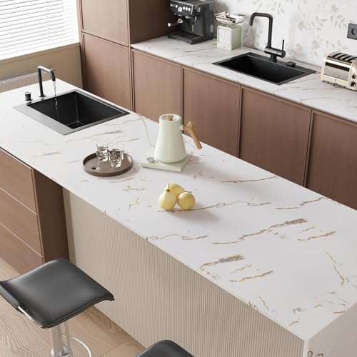 CRE8TIVE White Grey Gold Marble Contact Paper for Countertops Peel and Stick Waterproof Kitchen Wallpaper 12"x80" Marble Wallpaper Removable Adhesive Countertop Contact Paper for Bathroom Cabinets