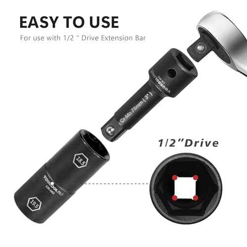 1/2-Inch Drive Double Ended Impact Socket, 18.5mm x 19.5mm, 6-Point,Half Size Lug Nut Thin Wall Wheel Protector Nut Socket, Made from Robust and Anti-Corrosive Steel