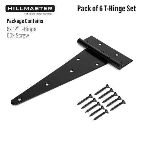 12 Inch T-Strap Heavy Duty Shed Door Hinges Gate Strap Hinges Black Tee Hinge Wrought Hardware for Wooden Fences,Yard,Barn Door,Rustproof (6 Pack)