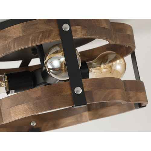 4-Light Rustic Farmhouse Wood Flush Mount Ceiling Light Fixture 14.17 inch Oak Wood and Metal Cloud Cage Semi Flush Mount Ceiling Light for Hallway Hall Entry Bedroom Farmhouse Indoor, Black
