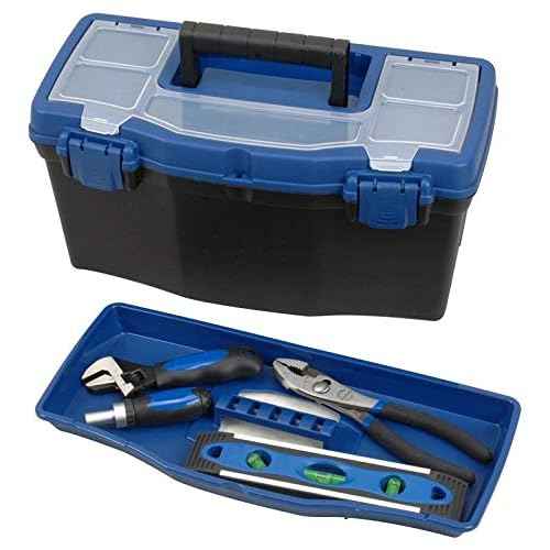 Edward Tools Plastic Tool Box with Handle - 16¡± Heavy Duty Organizer Box with Removable Organizer Tray and Handle - Locking Lid - Clear Easy Access Top - Built in dividers - Pad Eye Lock