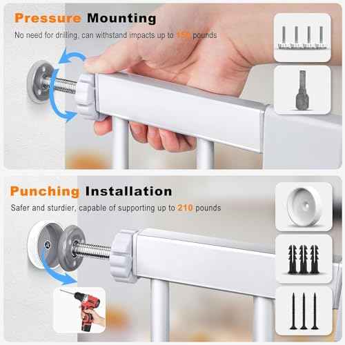 FURTIME 29"-41" Baby Gate with Cat Door Adjustable, Auto Close Dog Gate for Stairs,Doorways and House, Metal Pet Door Pressure Mounted,Easy Install, Effortless Walk Thru, White