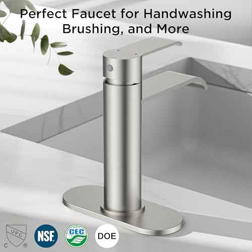 FORIOUS Brushed Nickel Bathroom Faucets, Modern Waterfall Bathroom for 1 or 3 Hole, Single Handle Faucets with Metal Pop Up Drain and 24" Supply Hoses