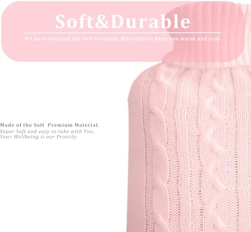 Hot Water Bottle with Knitted Cover,2L Hot Water Bag,Hand Warmer Bag,Hot and Cold Therapies for Sore Muscles,Menstrual Cramps,Neck and Shoulder Pain Relief,Great for Women,Childs (Pink)